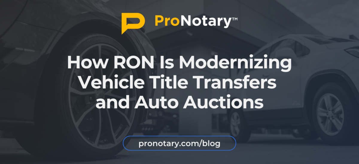 Professional completing a Remote Online Notarization for a vehicle title transfer using a secure digital platform.