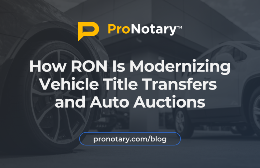Professional completing a Remote Online Notarization for a vehicle title transfer using a secure digital platform.