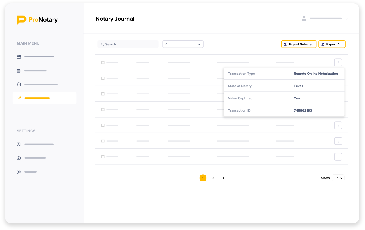 Electronic notary journal with searchable RON transaction history
